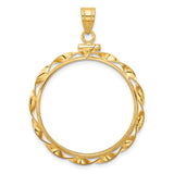 Australian 1/2 oz Gold Lunar $50 Coin Series 1 Coin Bezel Pendant Screw Top Twisted Ribbon in 14k Yellow Gold