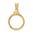 Australian 1/10 oz Gold Kangaroo $15 Coin Bezel Pendant Prong Set Diamond-Cut Reeded Border in 10k Yellow Gold