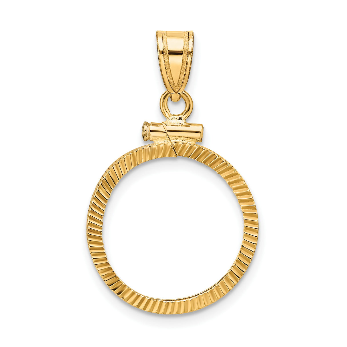 Australian 1/10 oz Gold Lunar $15 Coin Series 3 Coin Bezel Pendant Prong Set Diamond-Cut Reeded Edge in 14k Yellow Gold