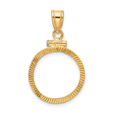 Australian 1/10 oz Gold Kangaroo $15 Coin Bezel Pendant Prong Set Diamond-Cut Reeded Edge in 14k Yellow Gold