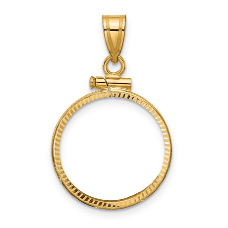 Isle of Man 1/10 oz Gold Cat Coin Bezel Pendant Prong Set Diamond-Cut Reeded Border in 10k Yellow Gold