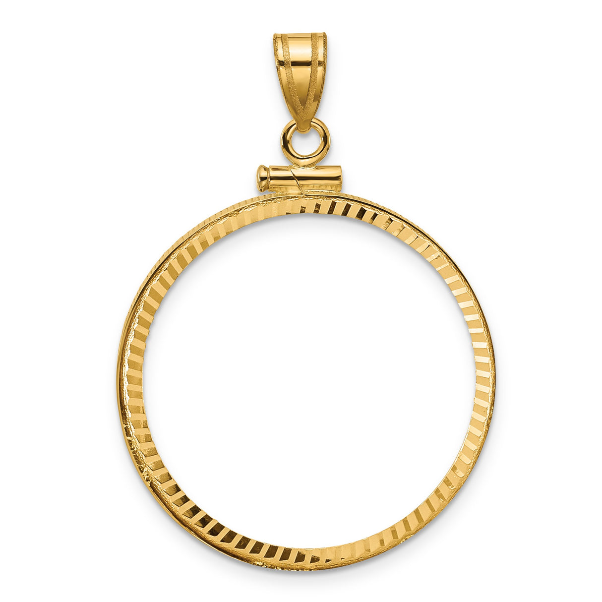 US 1/2 oz Platinum American Eagle $50 Coin Bezel Pendant Prong Set Diamond-Cut Reeded Border in 10k Yellow Gold