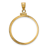 US 1/2 oz Platinum American Eagle $50 Coin Bezel Pendant Prong Set Diamond-Cut Reeded Border in 10k Yellow Gold