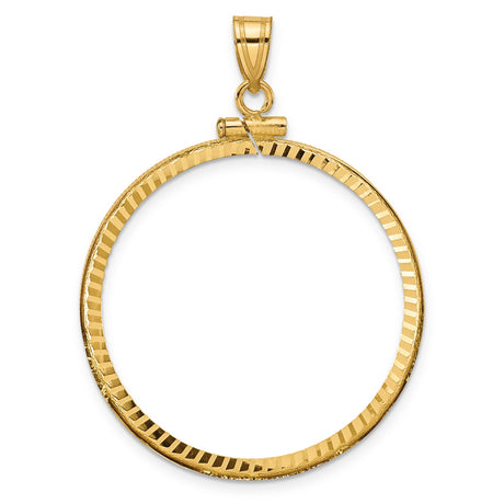 Australian 1 oz Gold Kangaroo $100 Coin Series 1 Coin Bezel Pendant Prong Set Diamond-Cut Reeded Edge in 14k Yellow Gold