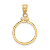 Australian 1/10 oz Gold Kangaroo $15 Coin Bezel Pendant Prong Set Reeded Edge in 14k Yellow Gold
