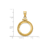 Australian 1/10 oz Gold Koala $15 Coin Bezel Pendant Screw Top Diamond-Cut Braided Rope Twist in 14k Yellow Gold