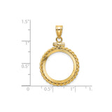 Isle of Man 1/10 oz Gold Cat Coin Bezel Pendant Prong Set Diamond-Cut Braided Rope Twist in 14k Yellow Gold