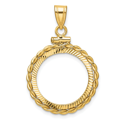Isle of Man 1/10 oz Gold Cat Coin Bezel Pendant Prong Set Diamond-Cut Braided Rope Twist in 14k Yellow Gold