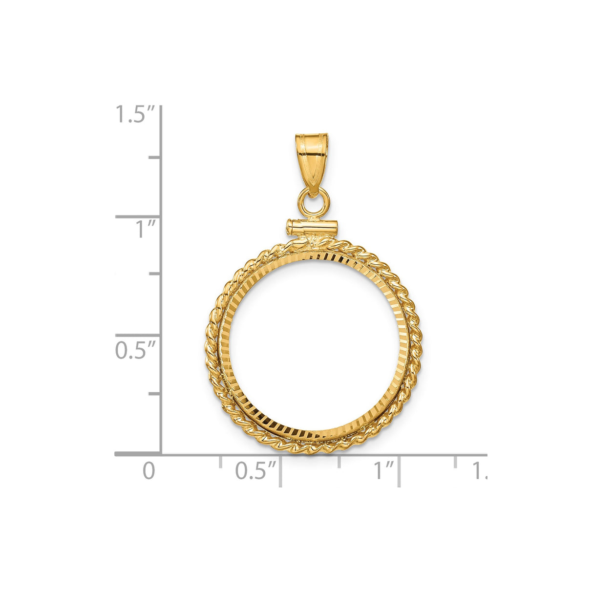 Australian 1/4 oz Gold Kangaroo $25 Coin Bezel Pendant Screw Top Diamond-Cut Braided Rope Twist in 14k Yellow Gold