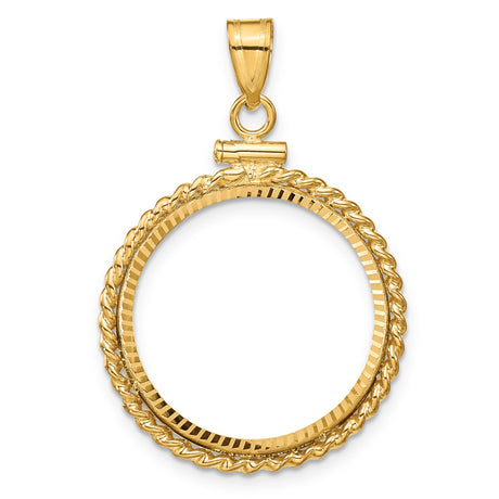 Australian 1/4 oz Gold Lunar $25 Coin Series 1 Coin Bezel Pendant Prong Set Diamond-Cut Braided Rope Twist in 14k Yellow Gold