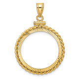 Italy Gold 20 Lire Coin Bezel Pendant Prong Set Diamond-Cut Braided Rope Twist in 14k Yellow Gold