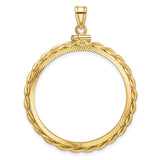 Australian 1 oz Platinum Koala $100 Coin Bezel Pendant Prong Set Diamond-Cut Braided Rope Twist in 14k Yellow Gold