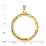 Australian 1 oz Gold Kangaroo $100 Coin Series 2 Coin Bezel Pendant Prong Set Diamond-Cut Braided Rope Twist in 14k Yellow Gold