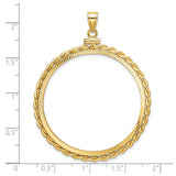 Mexican 50 Pesos Gold Centenario Coin Bezel Pendant Prong Set Diamond-Cut Braided Rope Twist