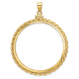 Mexican 50 Pesos Gold Centenario Coin Bezel Pendant Prong Set Diamond-Cut Braided Rope Twist