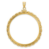 39.5 mm Coin Bezel Pendant Diamond-Cut Braided Rope Twist Prong Set in 14k Yellow Gold
