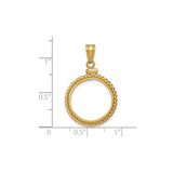 Australian 1/10 oz Gold Lunar $15 Coin Series 1 Coin Bezel Pendant Screw Top Braided Rope Twist in 14k Yellow Gold