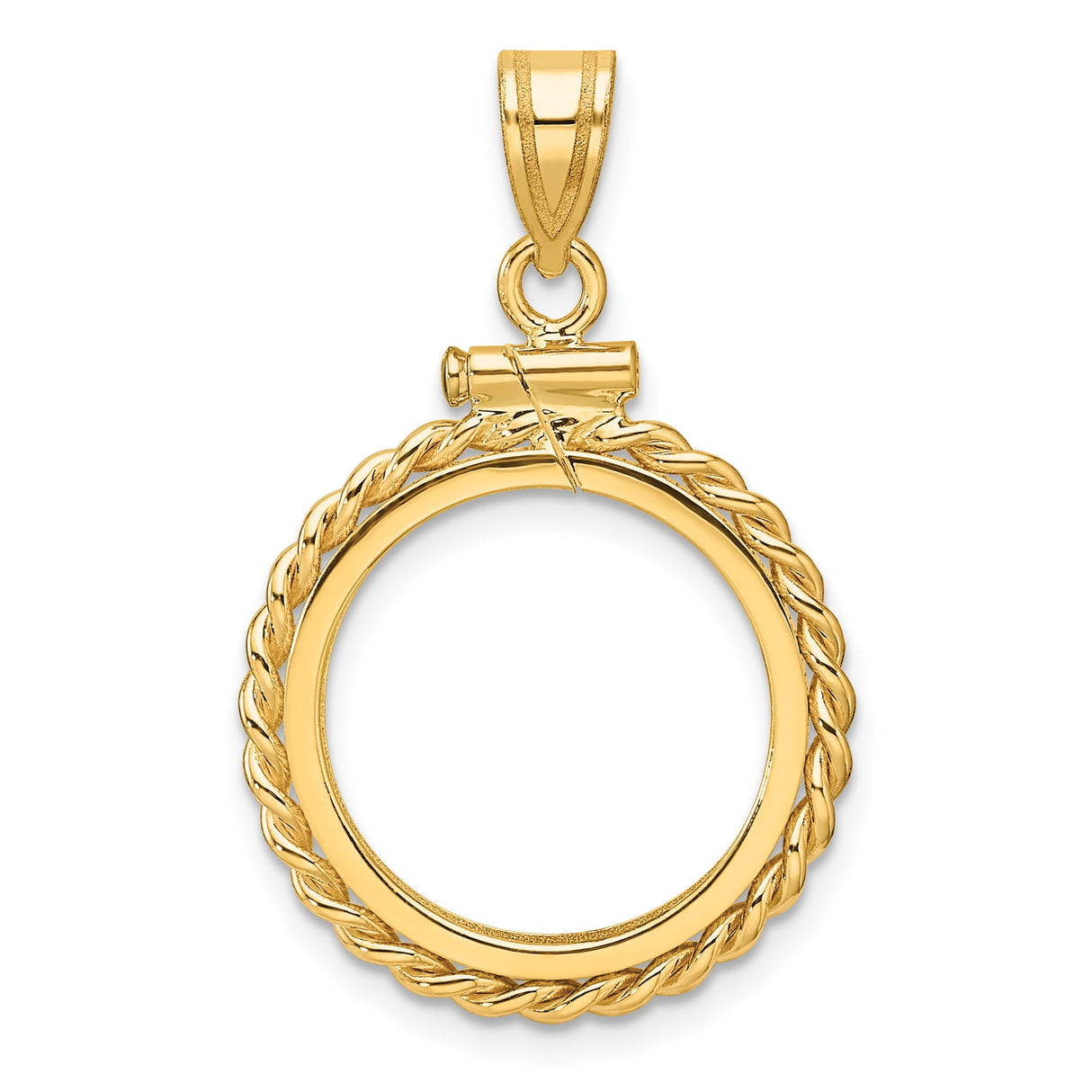 Australian 1/10 oz Gold Lunar $15 Coin Series 3 Coin Bezel Pendant Screw Top Braided Rope Twist in 14k Yellow Gold