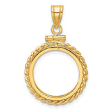Australian 1/10 oz Gold Lunar $15 Coin Series 3 Coin Bezel Pendant Screw Top Braided Rope Twist in 14k Yellow Gold