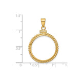 Australian 1/4 oz Gold Kangaroo $25 Coin Bezel Pendant Screw Top Braided Rope Twist in 14k Yellow Gold
