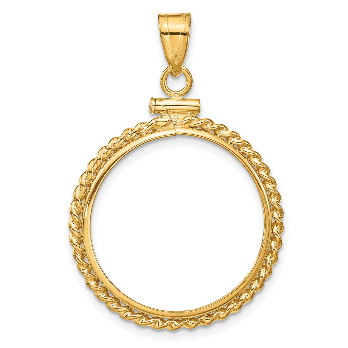 Australian 1/4 oz Gold Kangaroo $25 Coin Bezel Pendant Screw Top Braided Rope Twist in 14k Yellow Gold