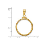 US 1/4 oz Platinum American Eagle $25 Coin Bezel Pendant Screw Top Braided Rope Twist in 14k Yellow Gold