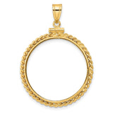 Australian 1/2 oz Gold Lunar $50 Coin Series 1 Coin Bezel Pendant Screw Top Braided Rope Twist in 14k Yellow Gold