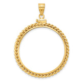 Isle of Man 1/2 oz Gold Cat Coin Bezel Pendant Screw Top Braided Rope Twist in 14k Yellow Gold