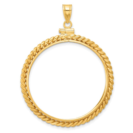 Isle of Man 1 oz Gold Cat 1 Crown Coin Bezel Pendant Screw Top Braided Rope Twist in 14k Yellow Gold
