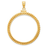 Isle of Man 1 oz Gold Noble £5 Coin Series 3 Coin Bezel Pendant Screw Top Braided Rope Twist in 14k Yellow Gold