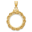 Australian 1/10 oz Gold Lunar $15 Coin Series 1 Coin Bezel Pendant Screw Top Knotted Rope in 14k Yellow Gold