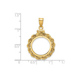 Australian 1/10 oz Gold Kangaroo $15 Coin Bezel Pendant Screw Top Knotted Rope in 14k Yellow Gold