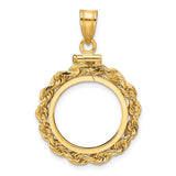 Australian 1/10 oz Gold Kangaroo $15 Coin Bezel Pendant Screw Top Knotted Rope in 14k Yellow Gold