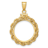 Isle of Man 1/10 oz Gold Cat Coin Bezel Pendant Screw Top Knotted Rope in 14k Yellow Gold