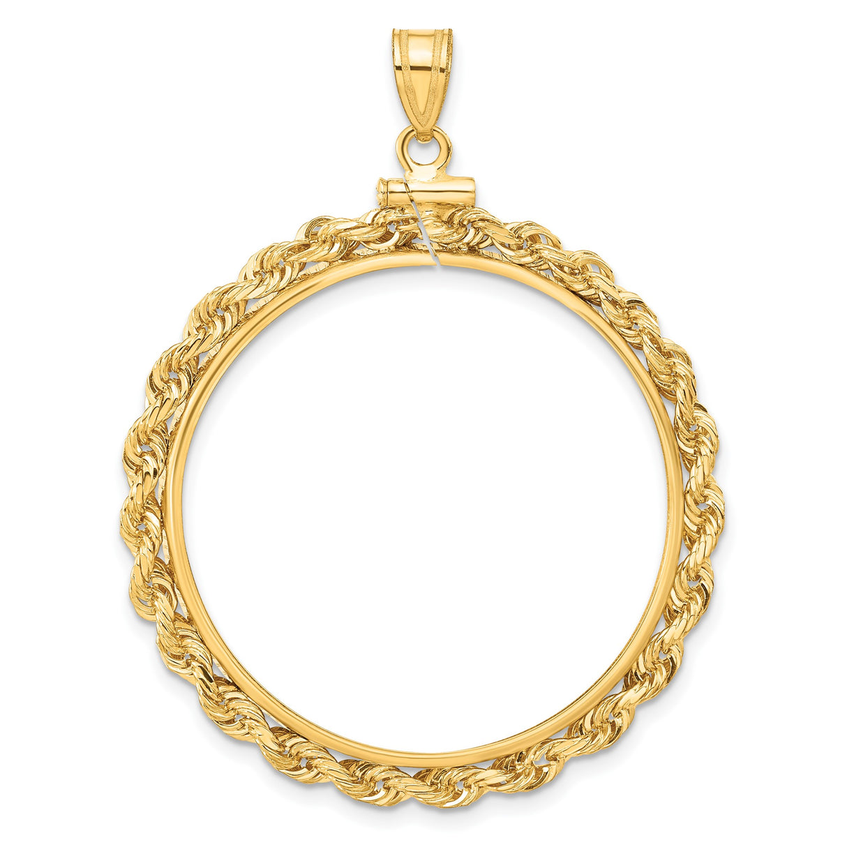 Australian 1 oz Gold Kangaroo $100 Coin Series 1 Coin Bezel Pendant Screw Top Knotted Rope in 14k Yellow Gold