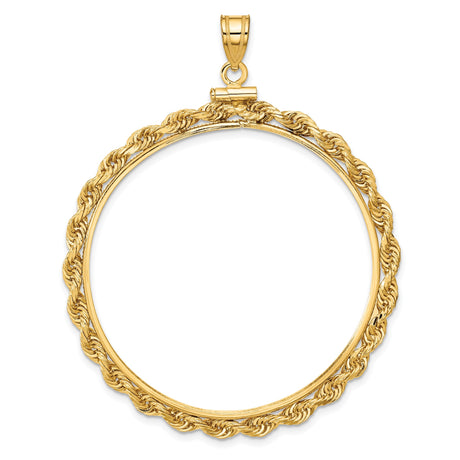 39.5 mm Coin Bezel Pendant Knotted Rope Screw Top in 14k Yellow Gold