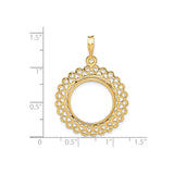 Isle of Man 1/10 oz Gold Cat Coin Bezel Pendant Prong Set Filigree Hearts in 14k Yellow Gold