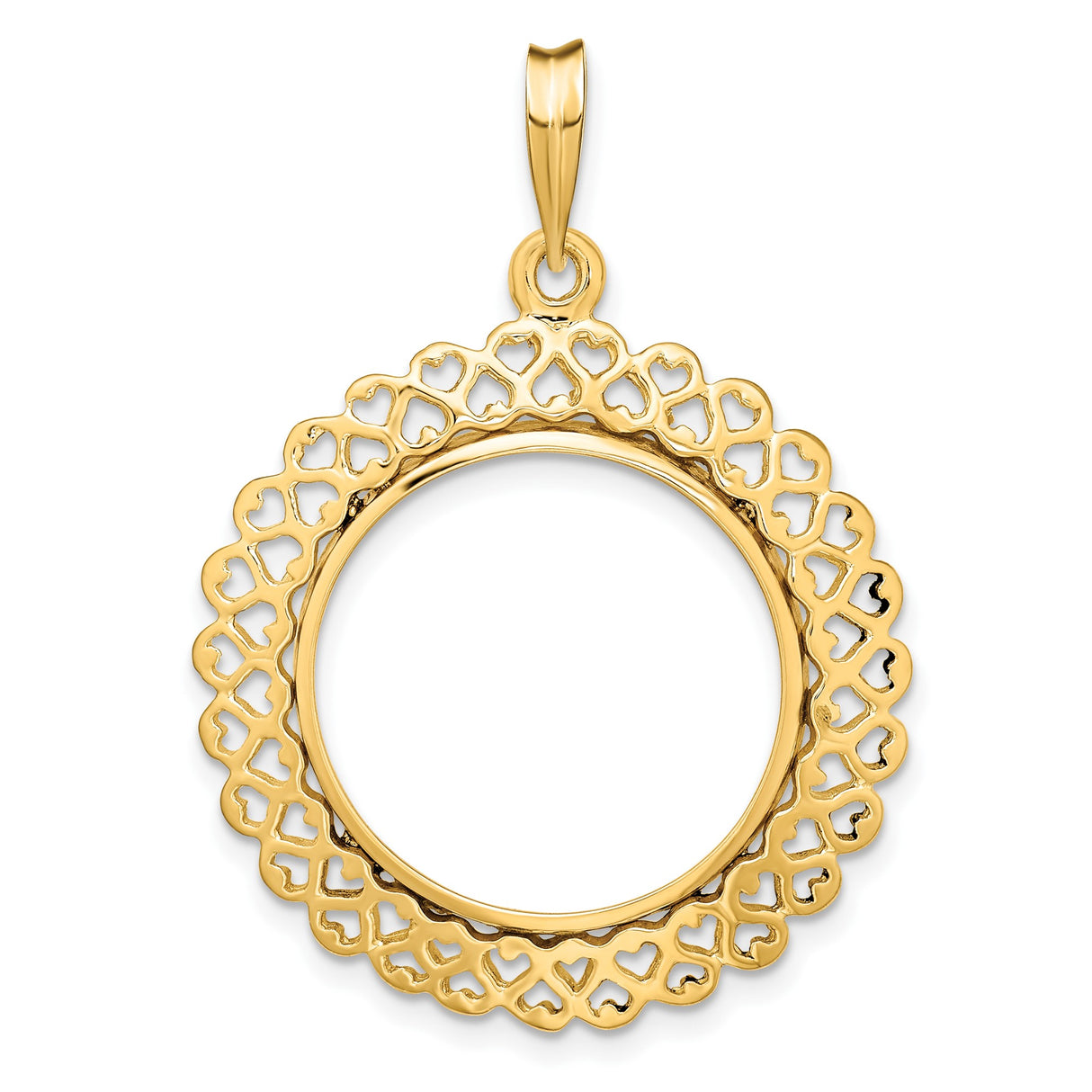 Australian 1/4 oz Gold Kangaroo $25 Coin Bezel Pendant Prong Set Filigree Hearts in 14k Yellow Gold