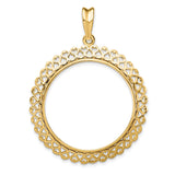 Isle of Man 1/2 oz Gold Cat Coin Bezel Pendant Prong Set Filigree Hearts in 14k Yellow Gold