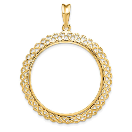 US 1 oz Platinum American Eagle $100 Coin Bezel Pendant Prong Set Filigree Hearts in 14k Yellow Gold