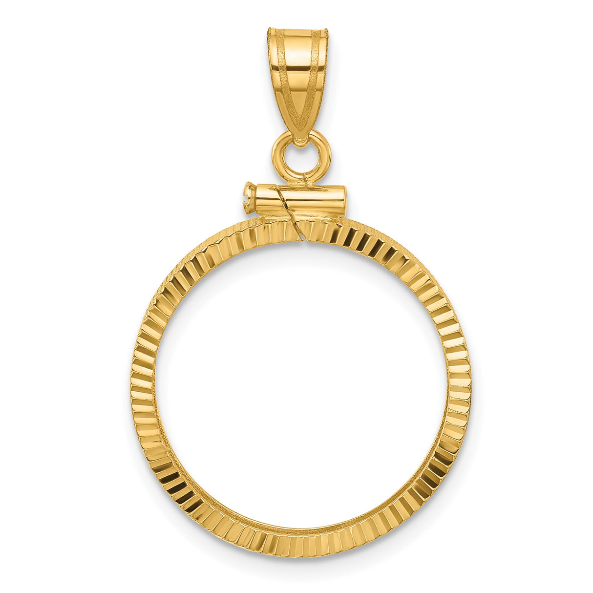 Australian 1/4 oz Gold Lunar $25 Coin Series 1 Coin Bezel Pendant Prong Set Diamond-Cut Reeded Edge in 14k Yellow Gold