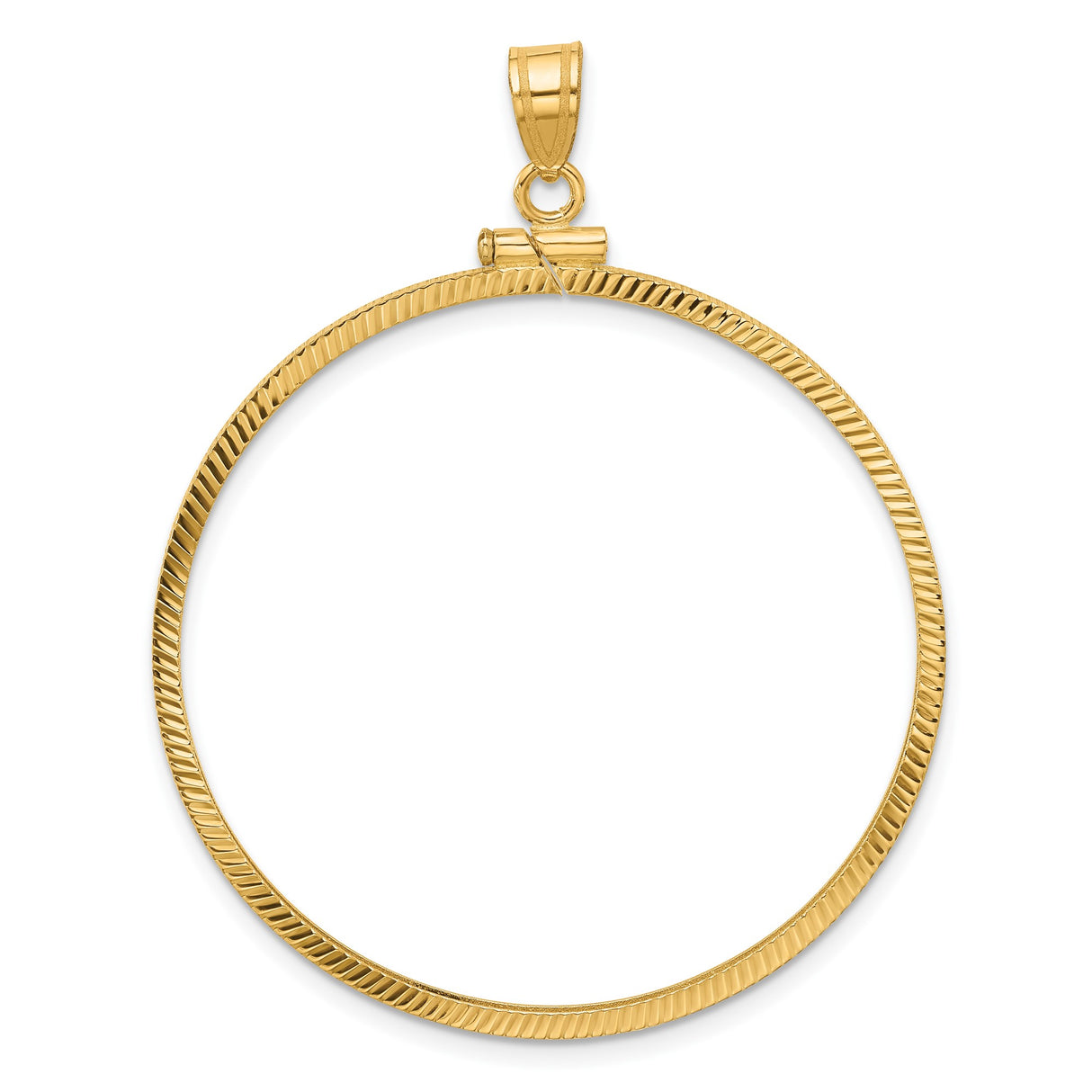 39.5 mm Coin Bezel Pendant Diamond-Cut Reeded Border Prong Set in 10k Yellow Gold