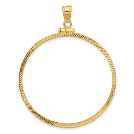 39.5 mm Coin Bezel Pendant Diamond-Cut Reeded Edge Prong Set in 14k Yellow Gold