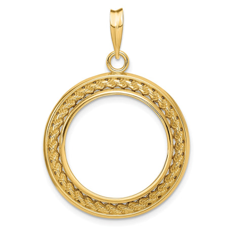 Australian 1/4 oz Gold Kangaroo $25 Coin Bezel Pendant Prong Set Rope Frame in 14k Yellow Gold