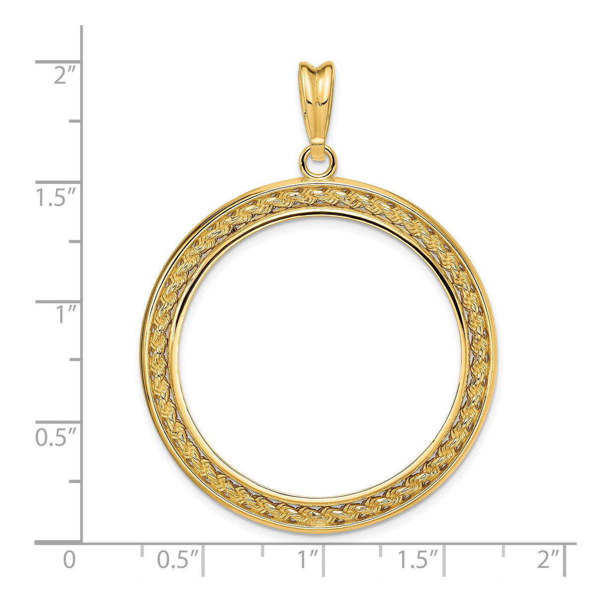 Australian 1 oz Gold Nugget $100 Coin Bezel Pendant Prong Set Rope Frame in 14k Yellow Gold
