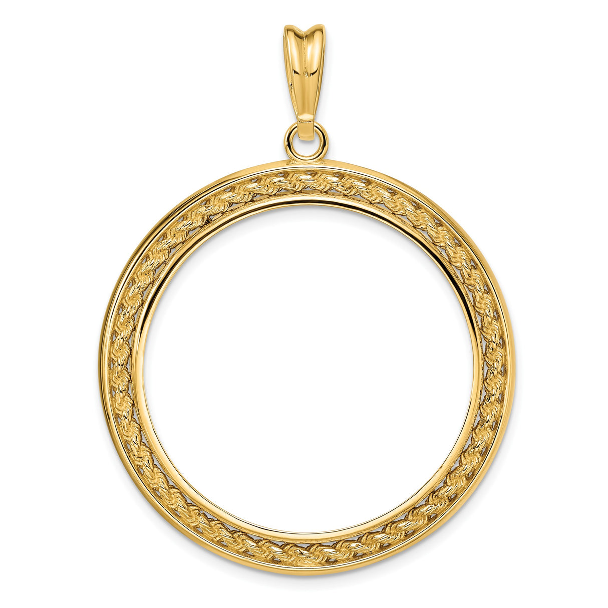 Australian 1 oz Platinum Koala $100 Coin Bezel Pendant Prong Set Rope Frame in 14k Yellow Gold