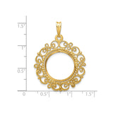 Australian 1/10 oz Gold Kangaroo $15 Coin Bezel Pendant Prong Set Diamond-Cut Filigree Victorian in 14k Yellow Gold