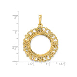 Isle of Man 1/10 oz Gold Cat Coin Bezel Pendant Prong Set Diamond-Cut Filigree Victorian in 14k Yellow Gold