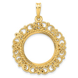 Isle of Man 1/10 oz Gold Cat Coin Bezel Pendant Prong Set Diamond-Cut Filigree Victorian in 14k Yellow Gold