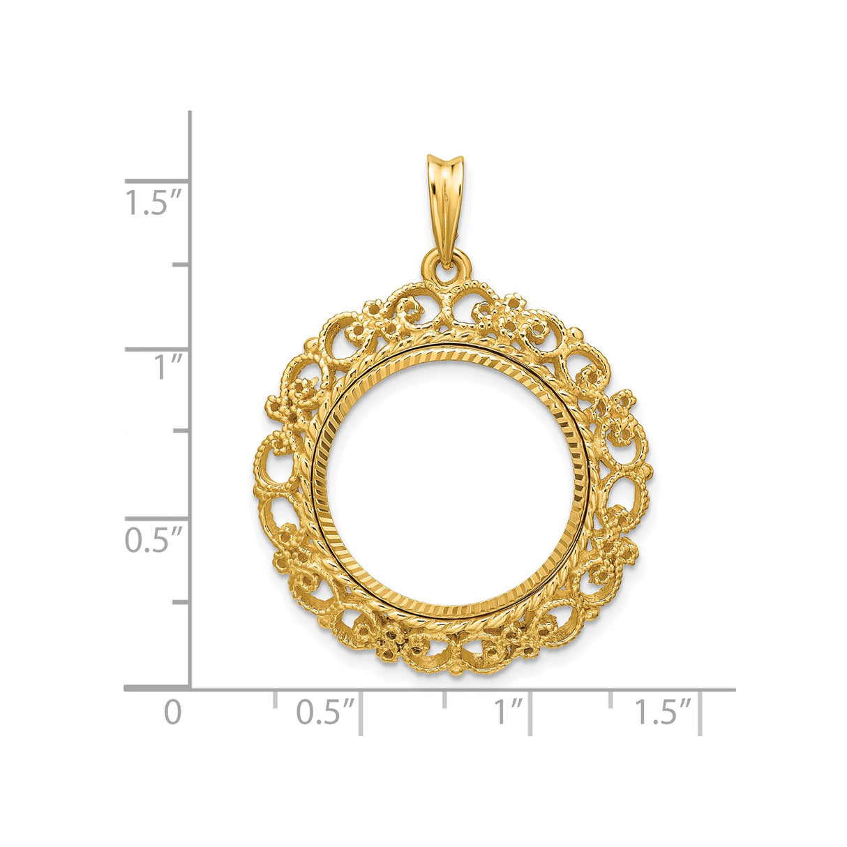 19.5 mm Coin Bezel Pendant Diamond-Cut Filigree Victorian Prong Set in 14k Yellow Gold